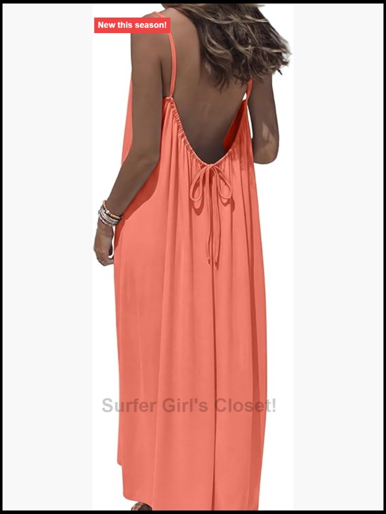 Backless Cami Maxi Sundress Spaghetti Strap Beach Vacation Swim Coverup